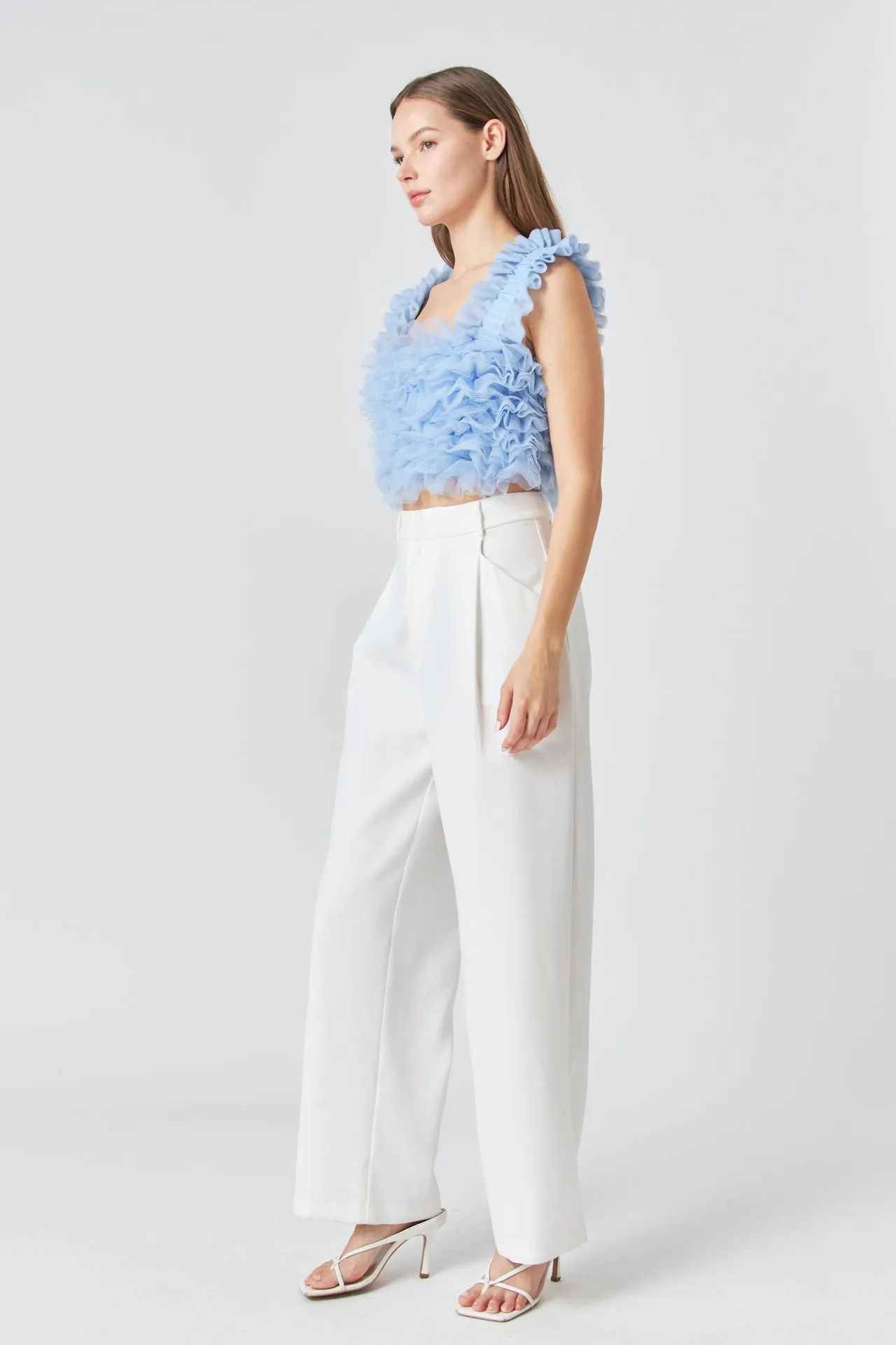 Endless Rose - Ruffled Shoulder Strap Tulle Top