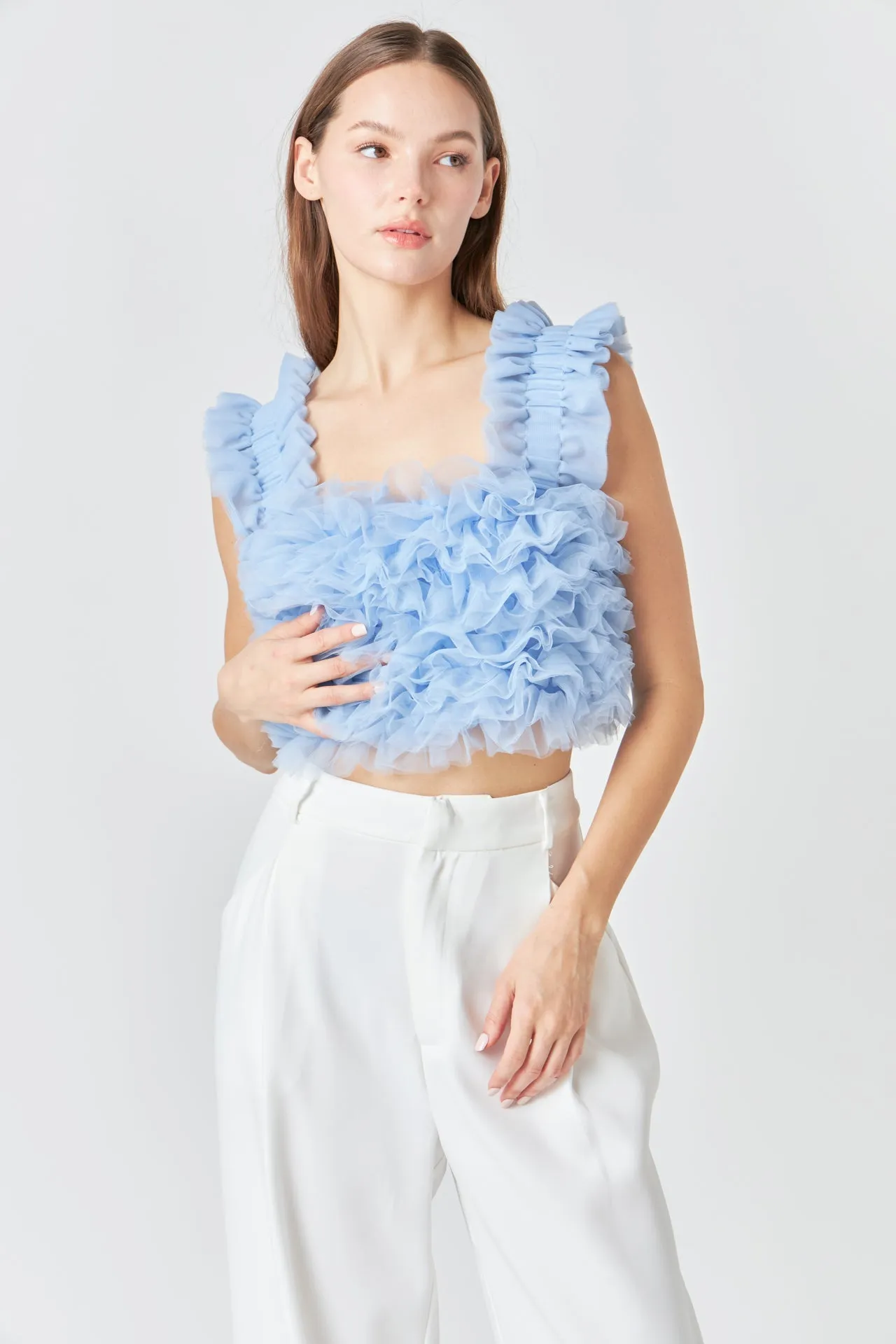 Endless Rose - Ruffled Shoulder Strap Tulle Top