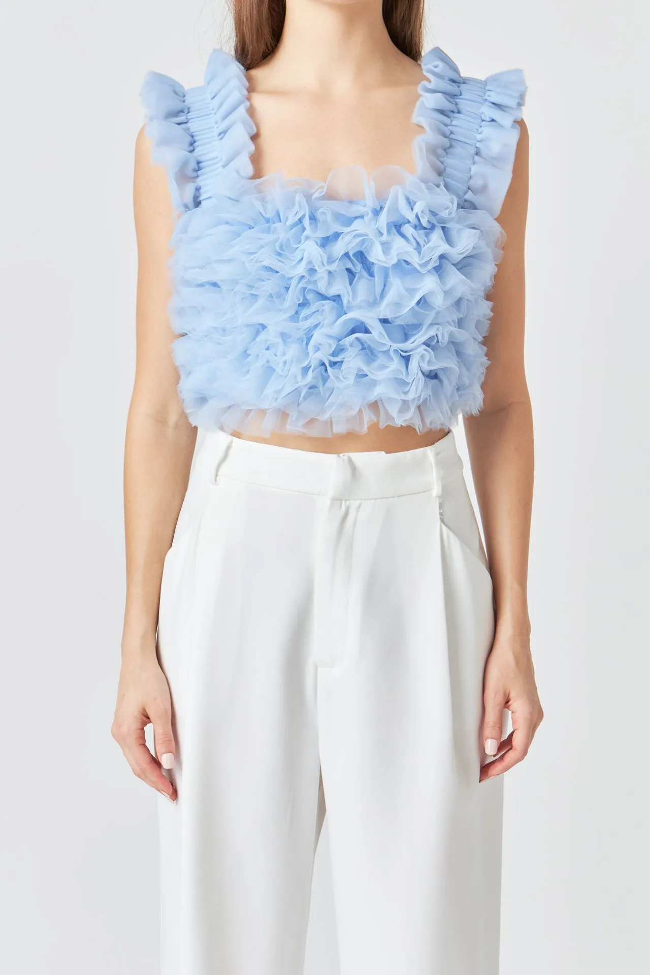 Endless Rose - Ruffled Shoulder Strap Tulle Top