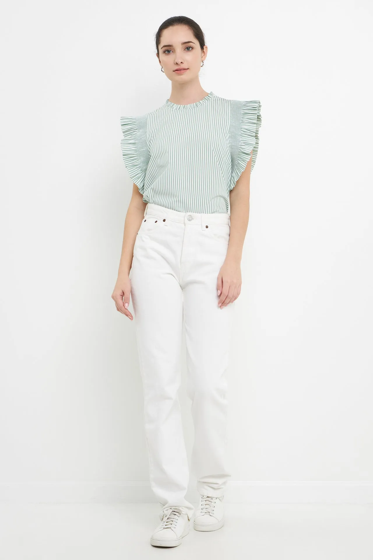 English Factory - Striped Ruffled Top in Green