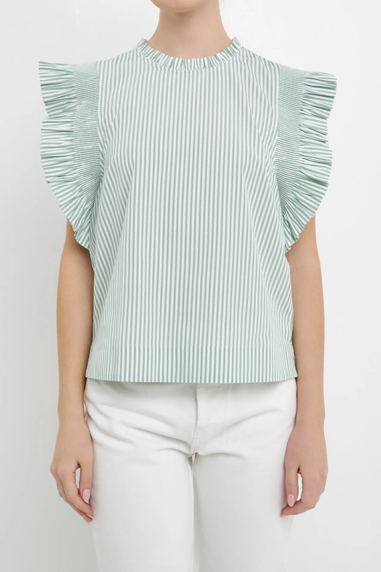 English Factory - Striped Ruffled Top in Green