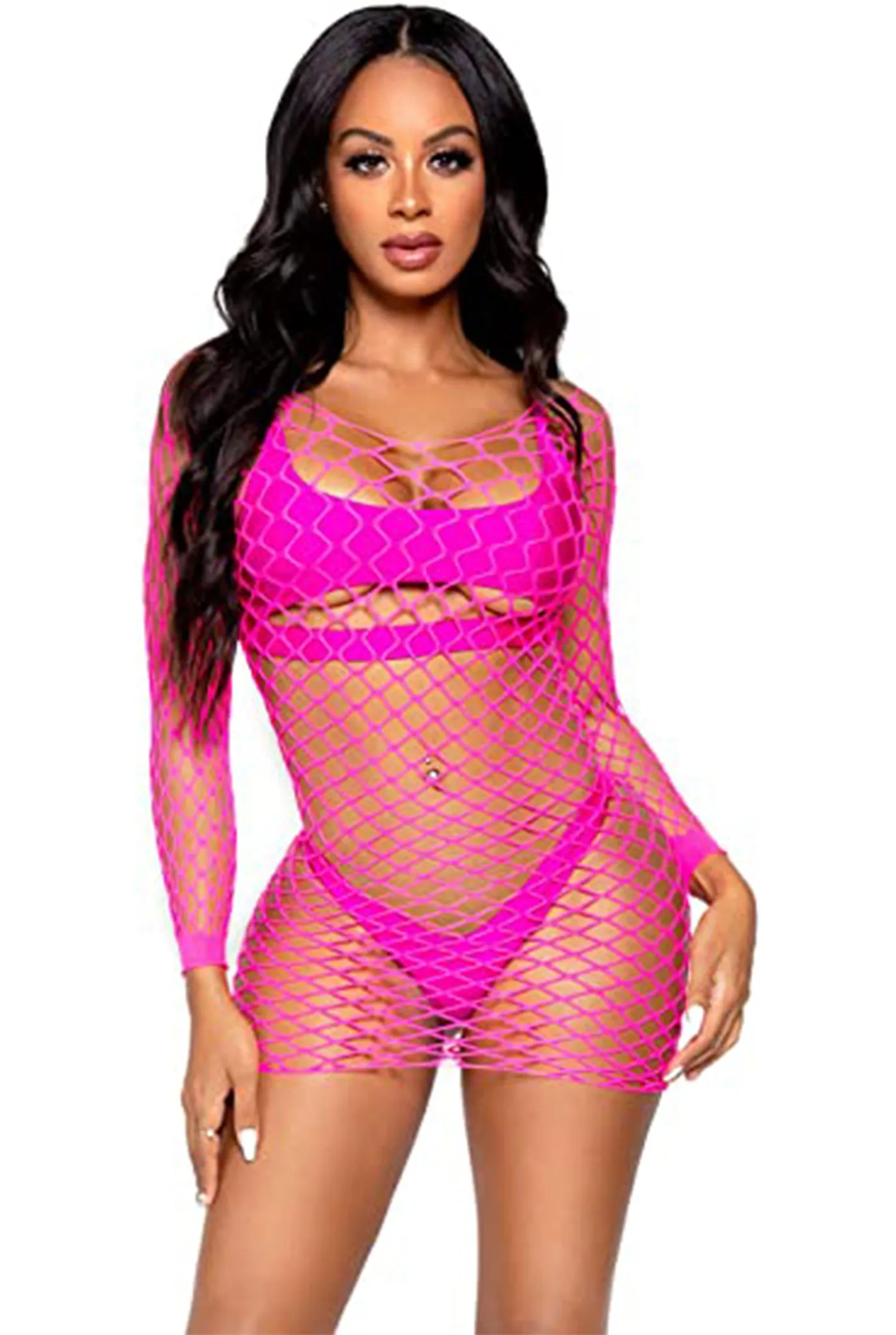 Fence Net Long Sleeved Mini Dress