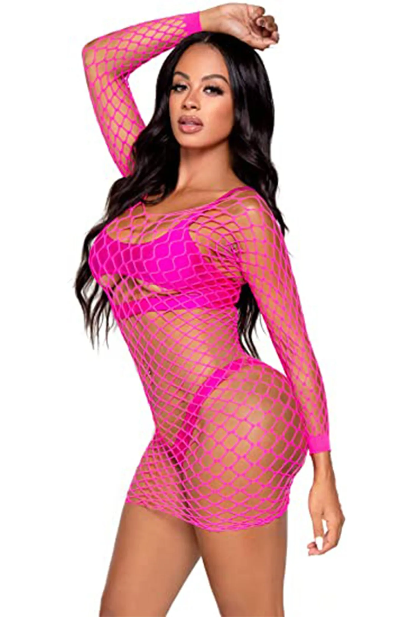 Fence Net Long Sleeved Mini Dress