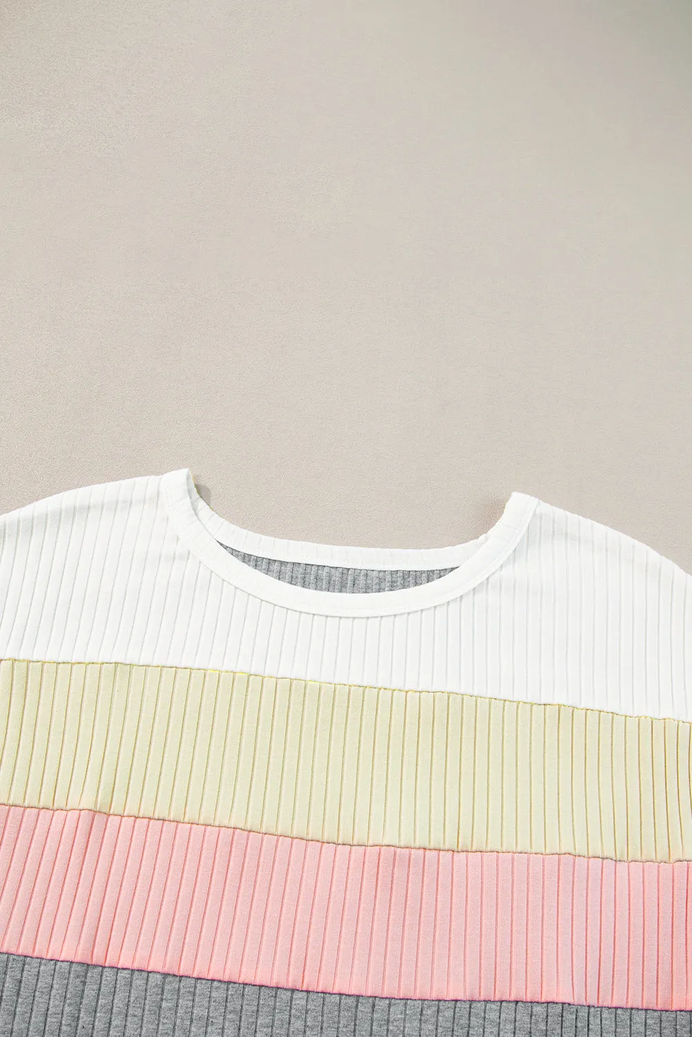 Gray Ribbed Color Block Patchwork T-shirt