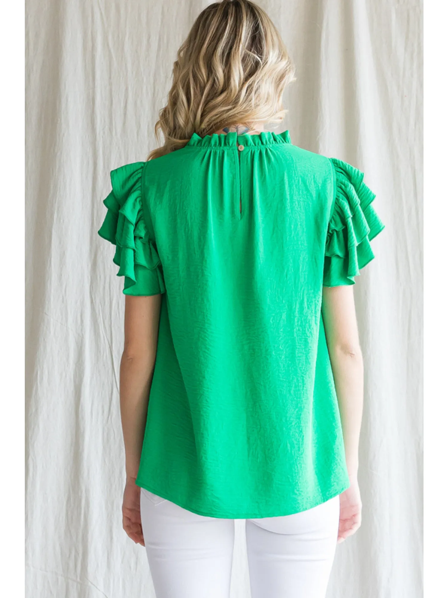 Green Ruffled SS Top