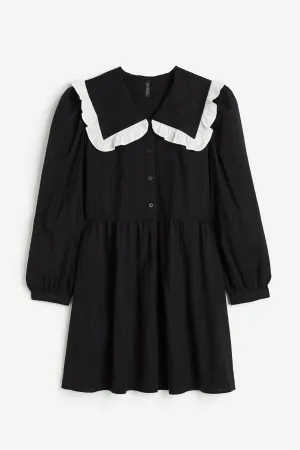 H&M Dobby-weave With Peter Pan Collar dress, black