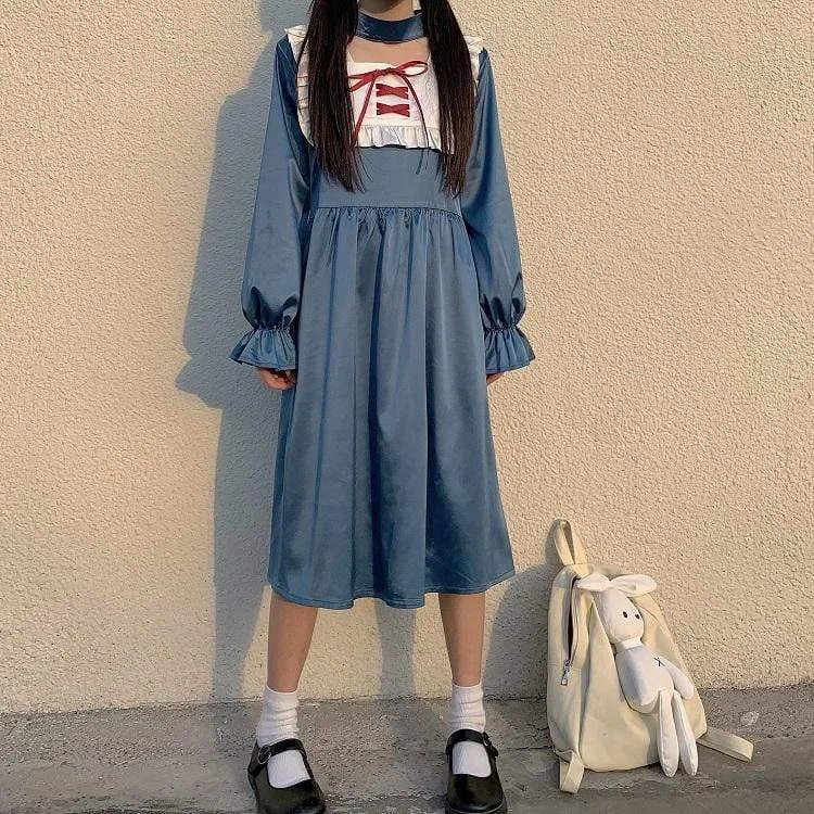 Harajuku Drawstring Long Sleeved Dress