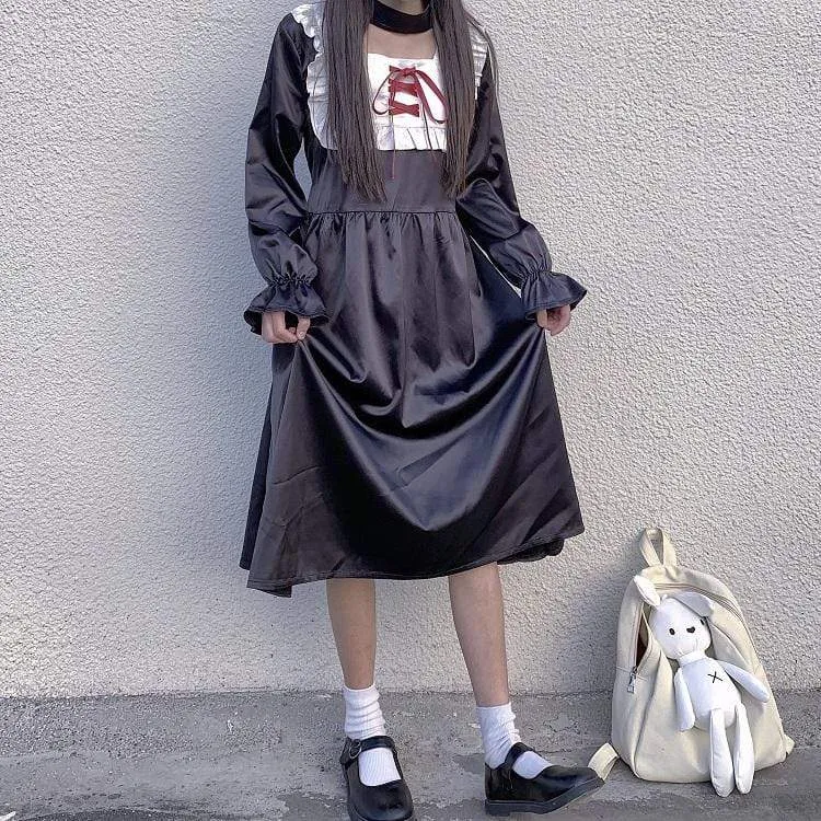 Harajuku Drawstring Long Sleeved Dress