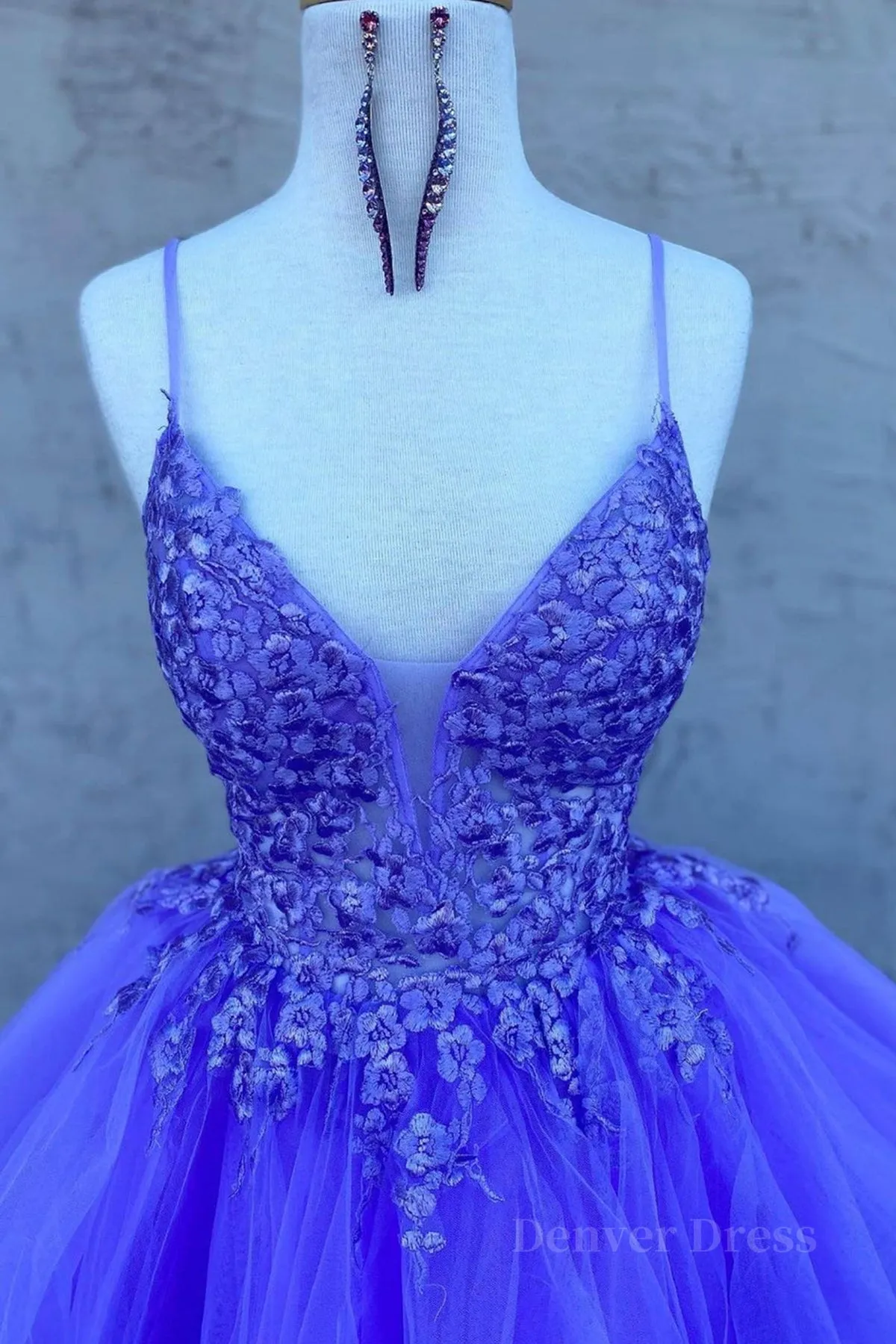 High Low V Neck Purple Lace Long Prom Dress Lilac Lace Formal Dress Purple Evening Dress