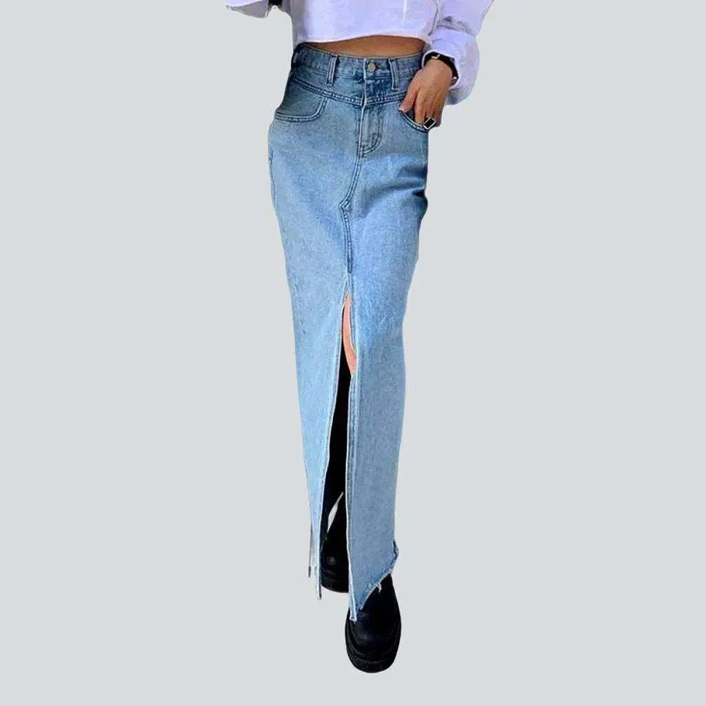 High slit maxi denim skirt