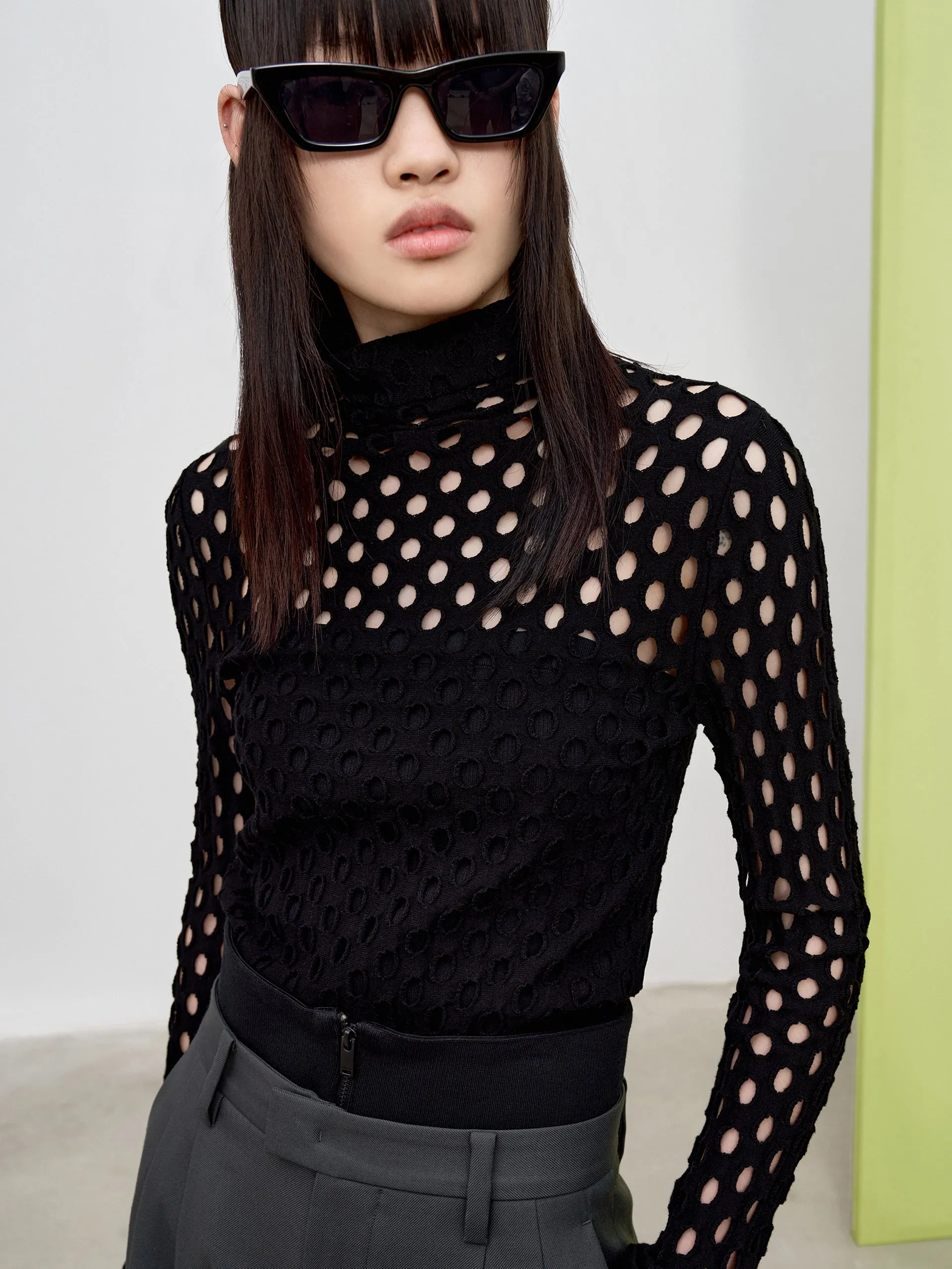 Hole Punched Turtleneck Sweater