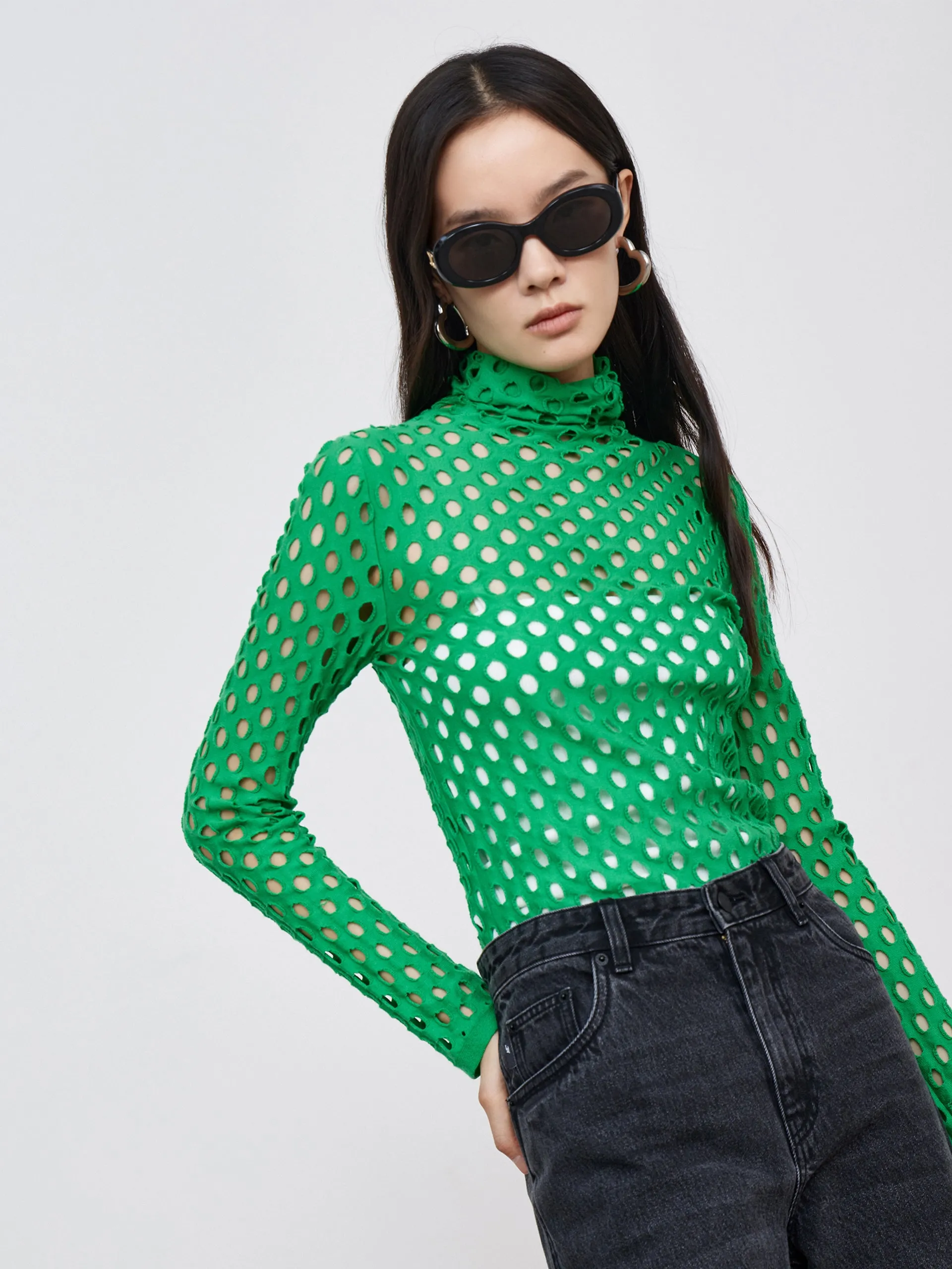 Hole Punched Turtleneck Sweater