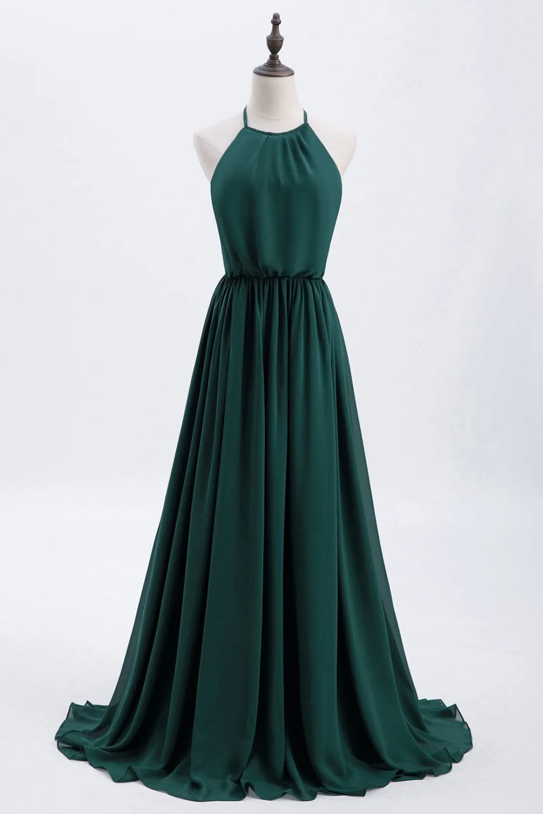 Hunter Green Halter Chiffon A-line Long Bridesmaid Dress