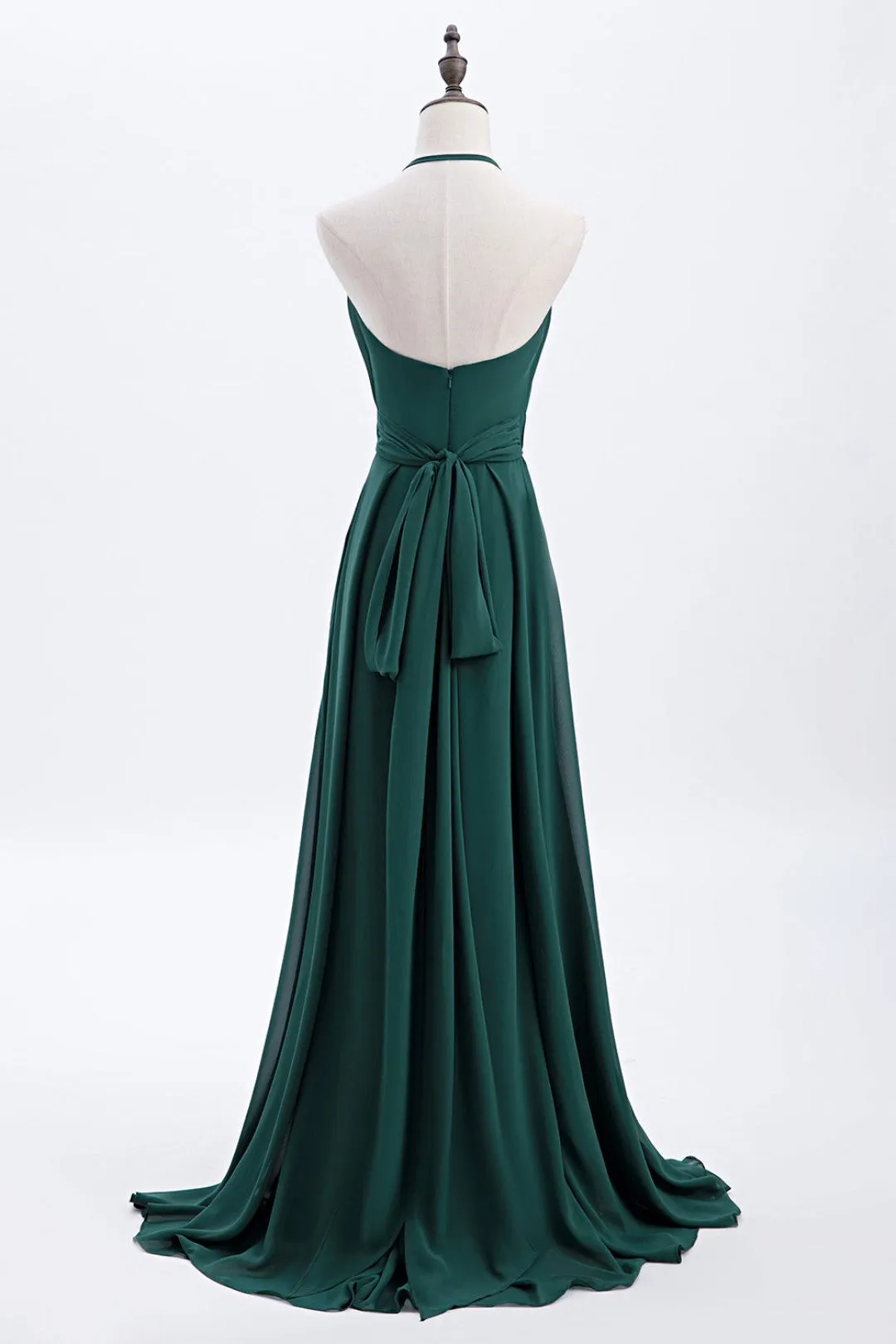 Hunter Green Halter Chiffon A-line Long Bridesmaid Dress