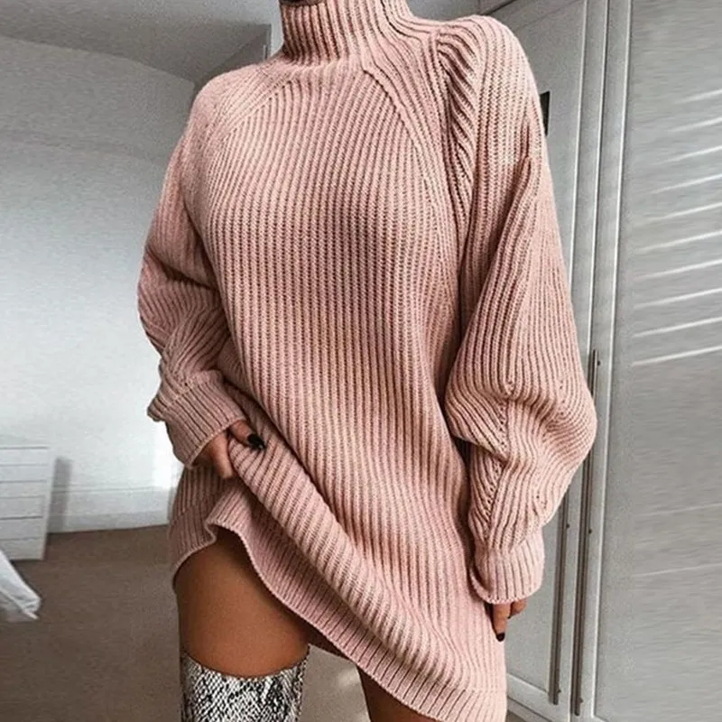 Knitwear Midi raglan sleeve turtleneck sweater dress