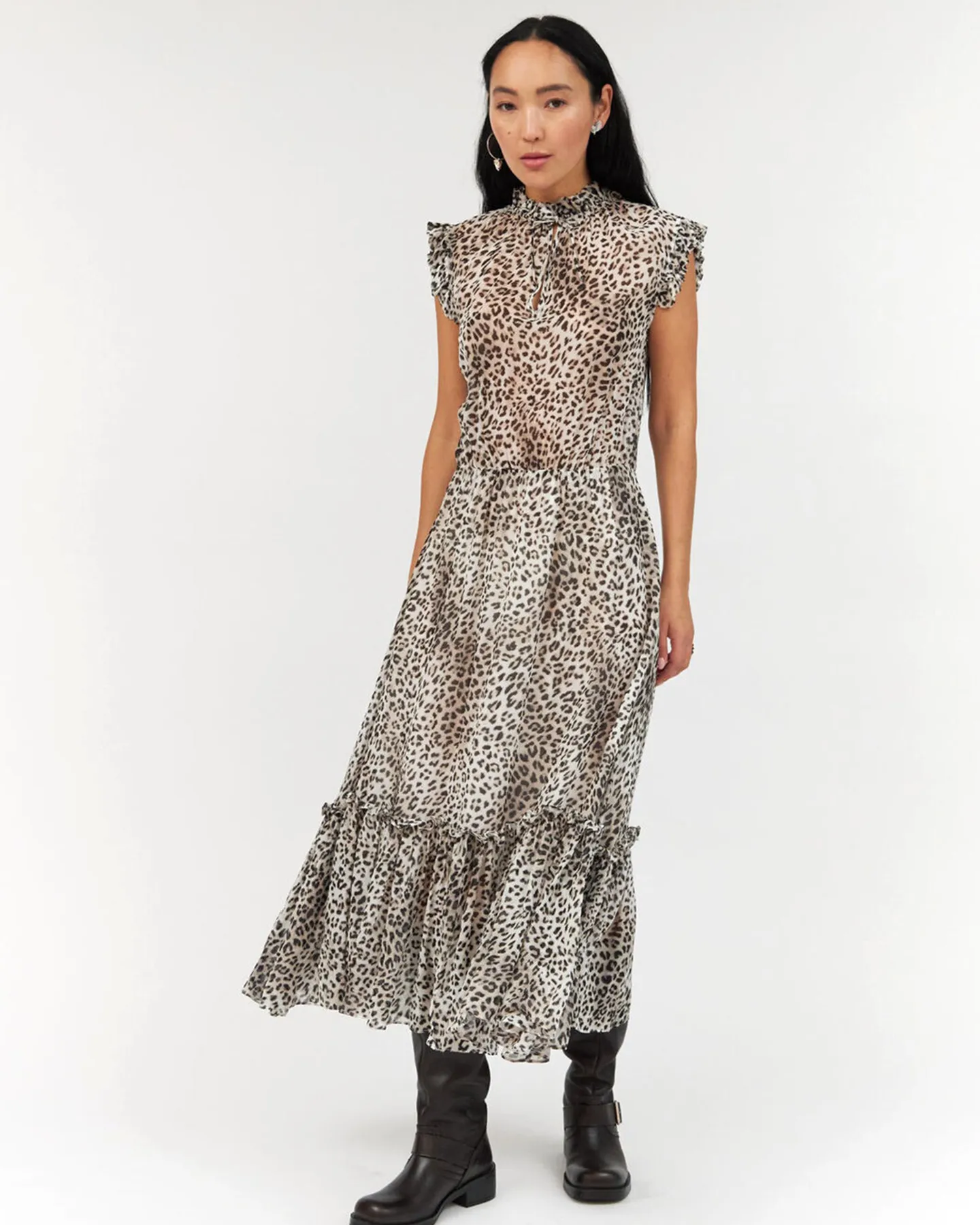 LALIE GREY LEOPARD PRINT DRESS