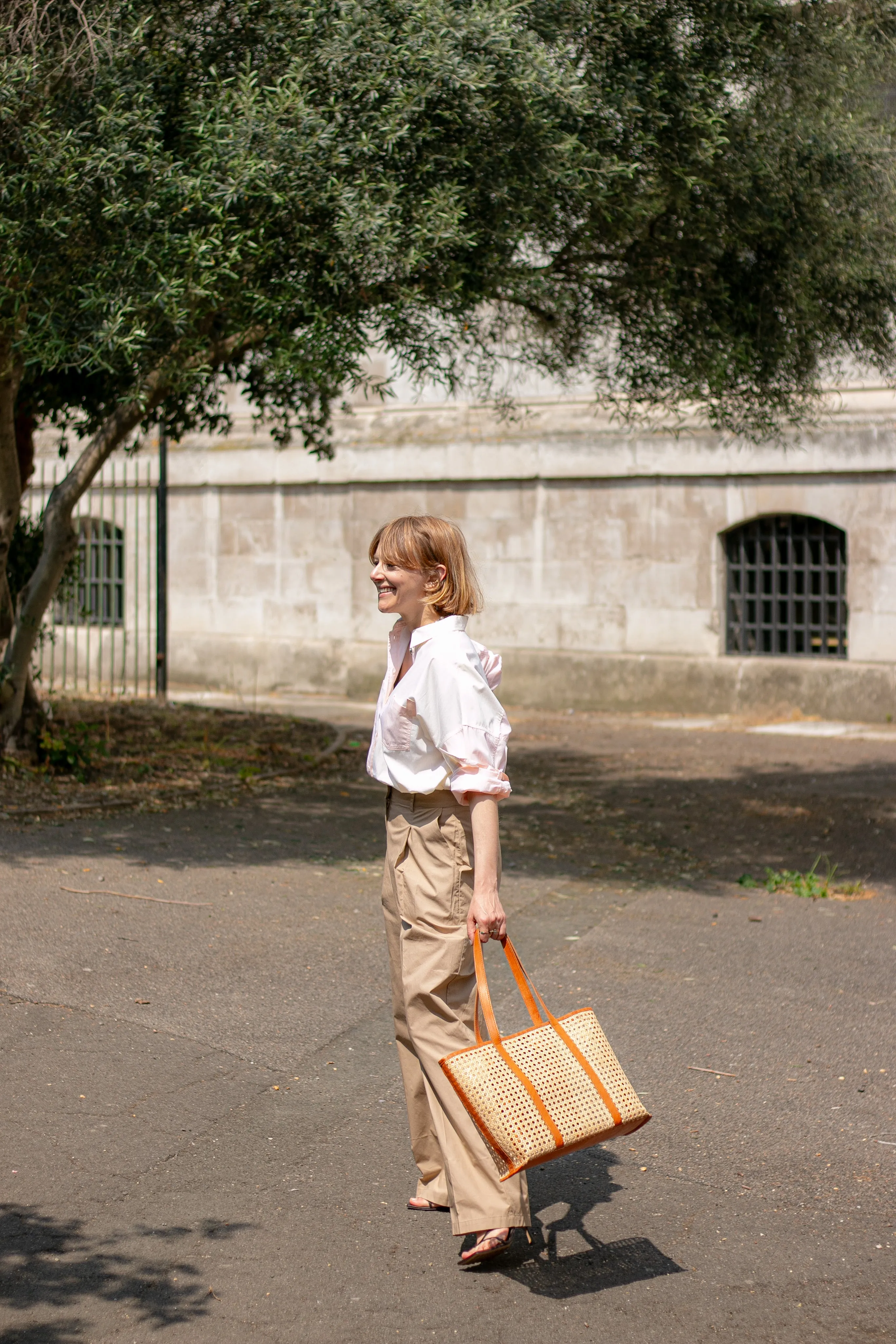 Lela Patchwork Shirt in Pastel Orange/Yellow Cotton by Saywood