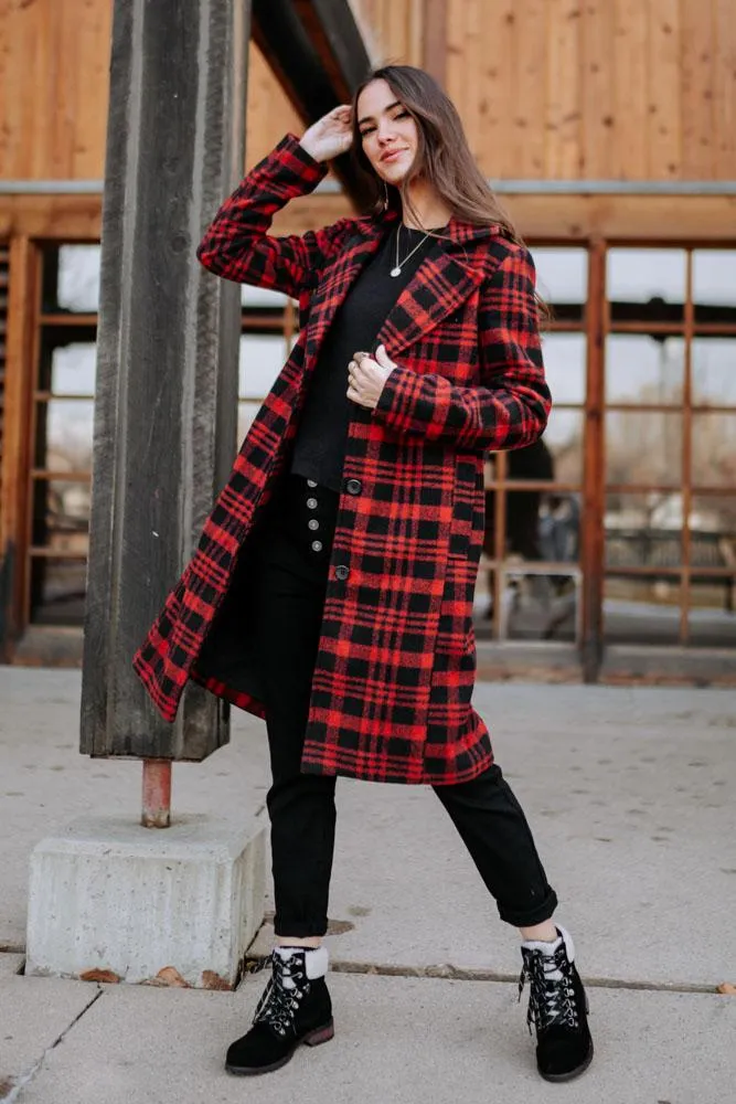 London Plaid Coat in Red - FINAL SALE