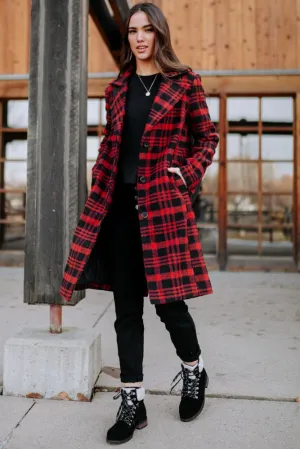 London Plaid Coat in Red - FINAL SALE