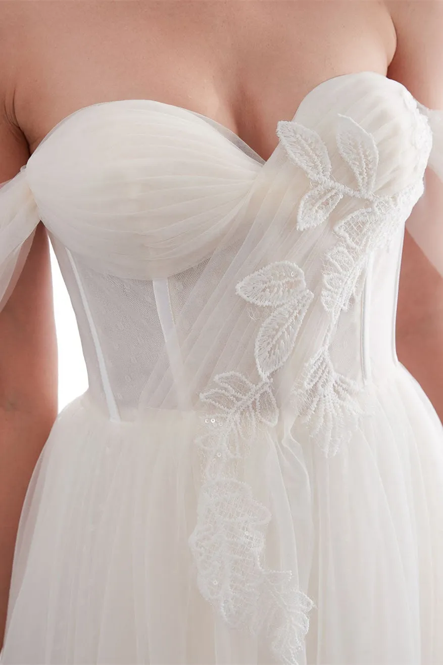 Long Off-the-Shoulder Tulle Wedding Dress