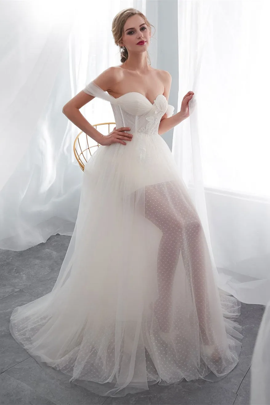 Long Off-the-Shoulder Tulle Wedding Dress