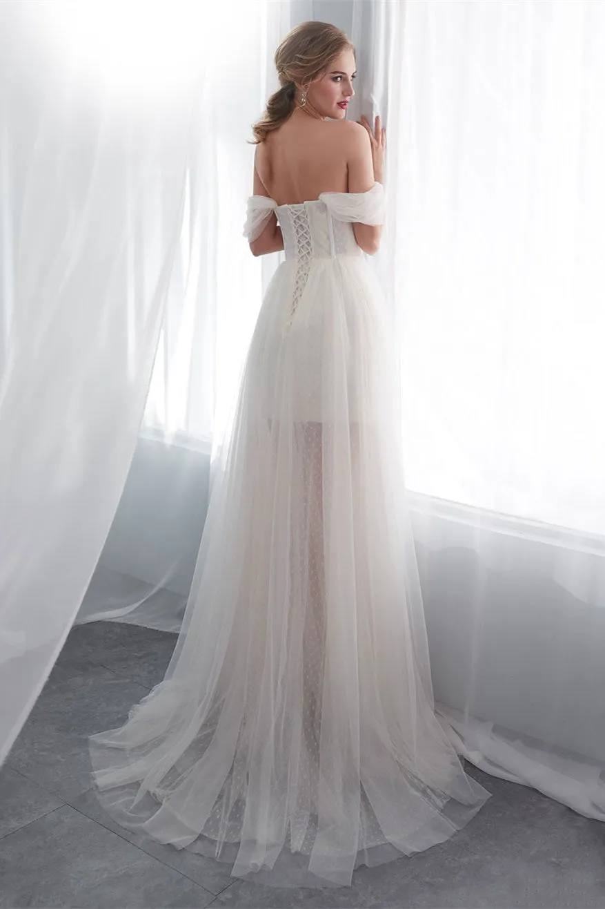 Long Off-the-Shoulder Tulle Wedding Dress