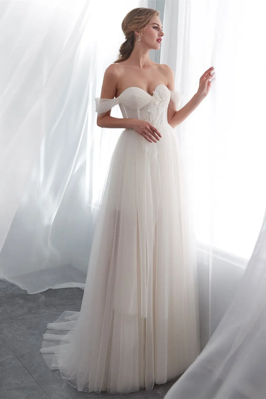 Long Off-the-Shoulder Tulle Wedding Dress