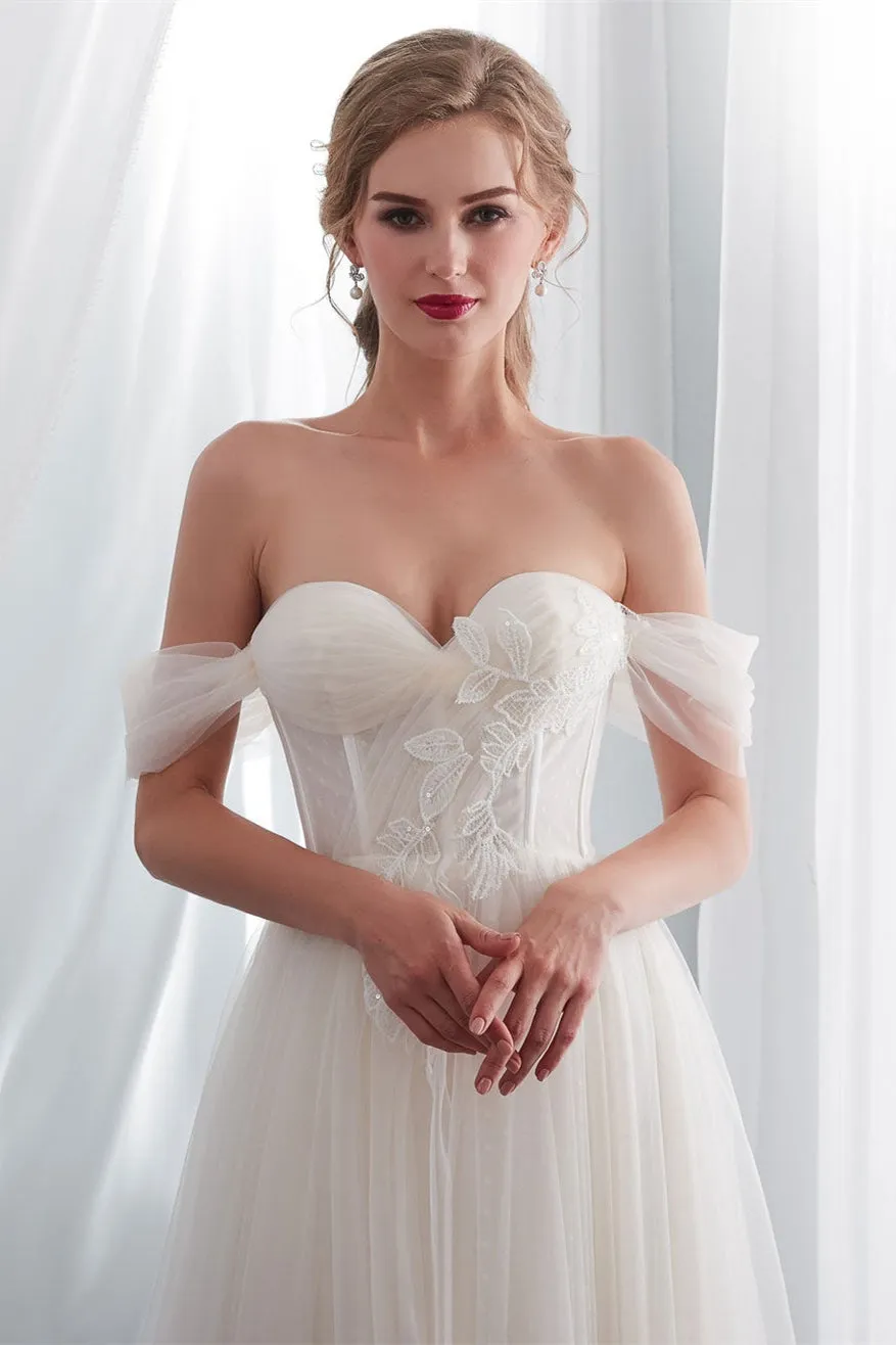 Long Off-the-Shoulder Tulle Wedding Dress