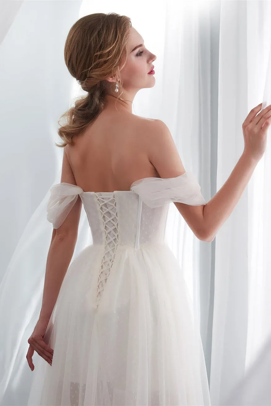 Long Off-the-Shoulder Tulle Wedding Dress