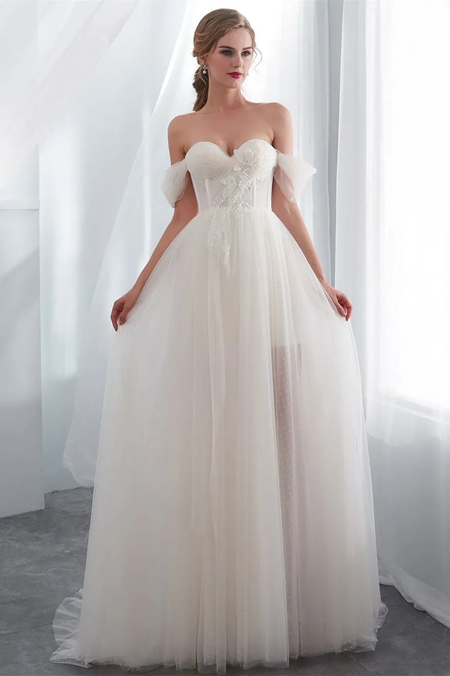 Long Off-the-Shoulder Tulle Wedding Dress