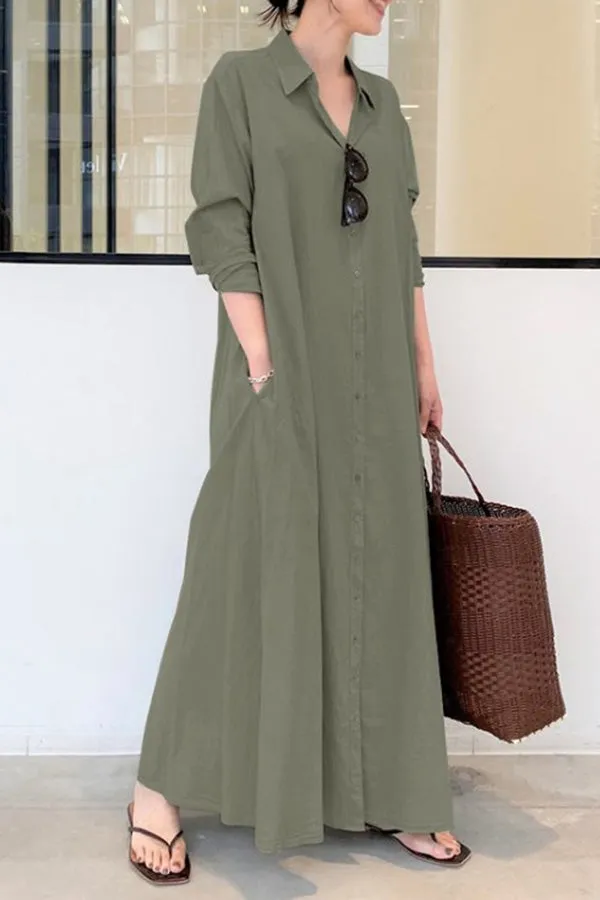 Long Sleeve Simple Loose Casual Long Dress