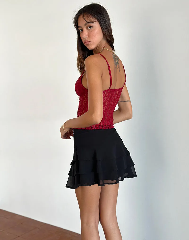 Red Lace Mesh Megara Strappy Top