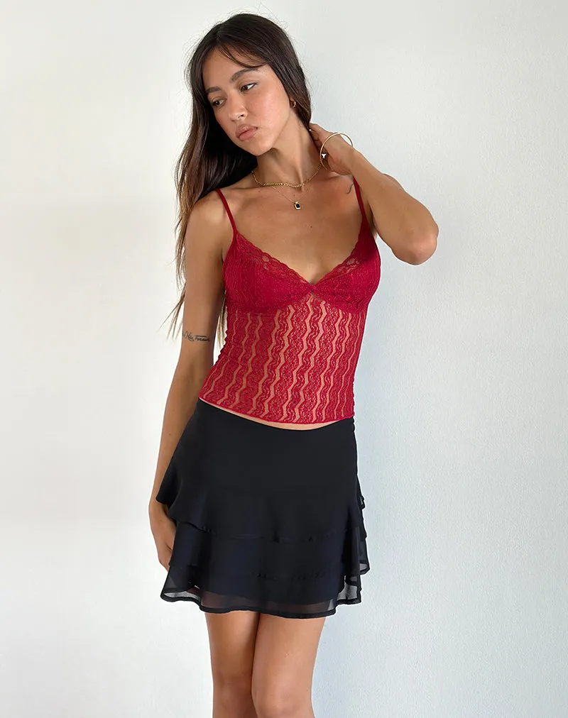 Red Lace Mesh Megara Strappy Top