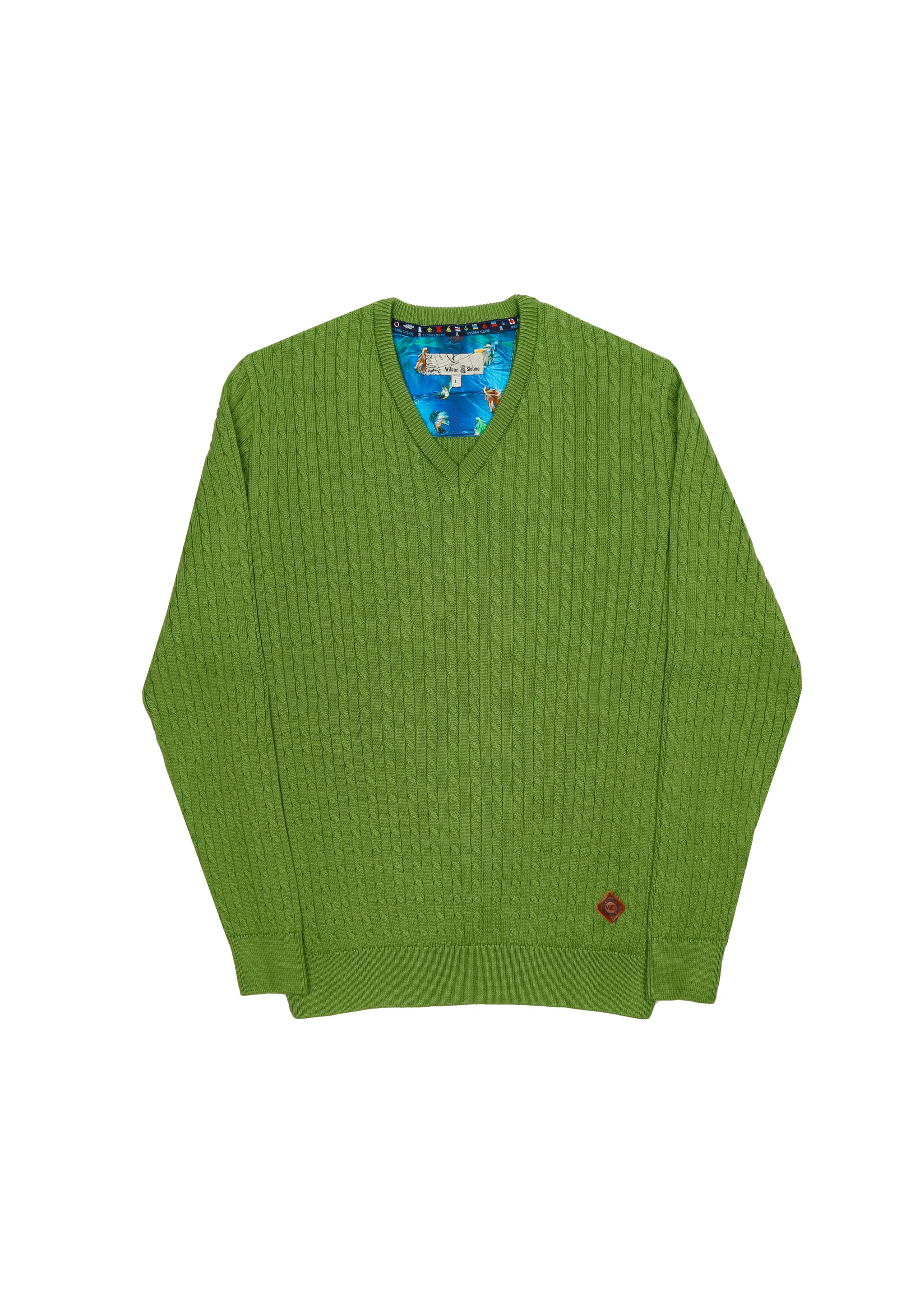 Men's 100% Cotton Cable Knit V-Neck Jumper