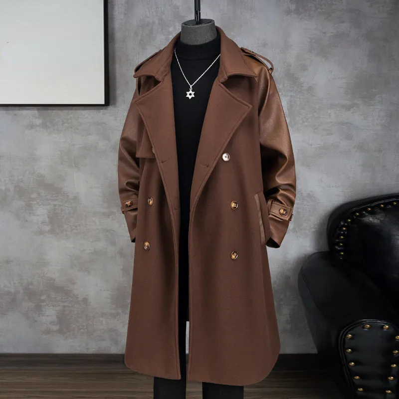 Men's Business Retro Casual Lapel Patchwork Long Sleeved Coat