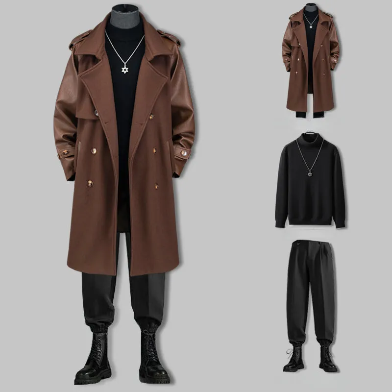 Men's Business Retro Casual Lapel Patchwork Long Sleeved Coat