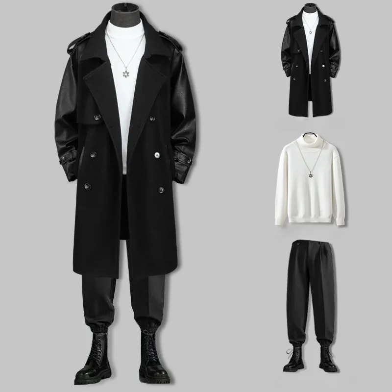 Men's Business Retro Casual Lapel Patchwork Long Sleeved Coat