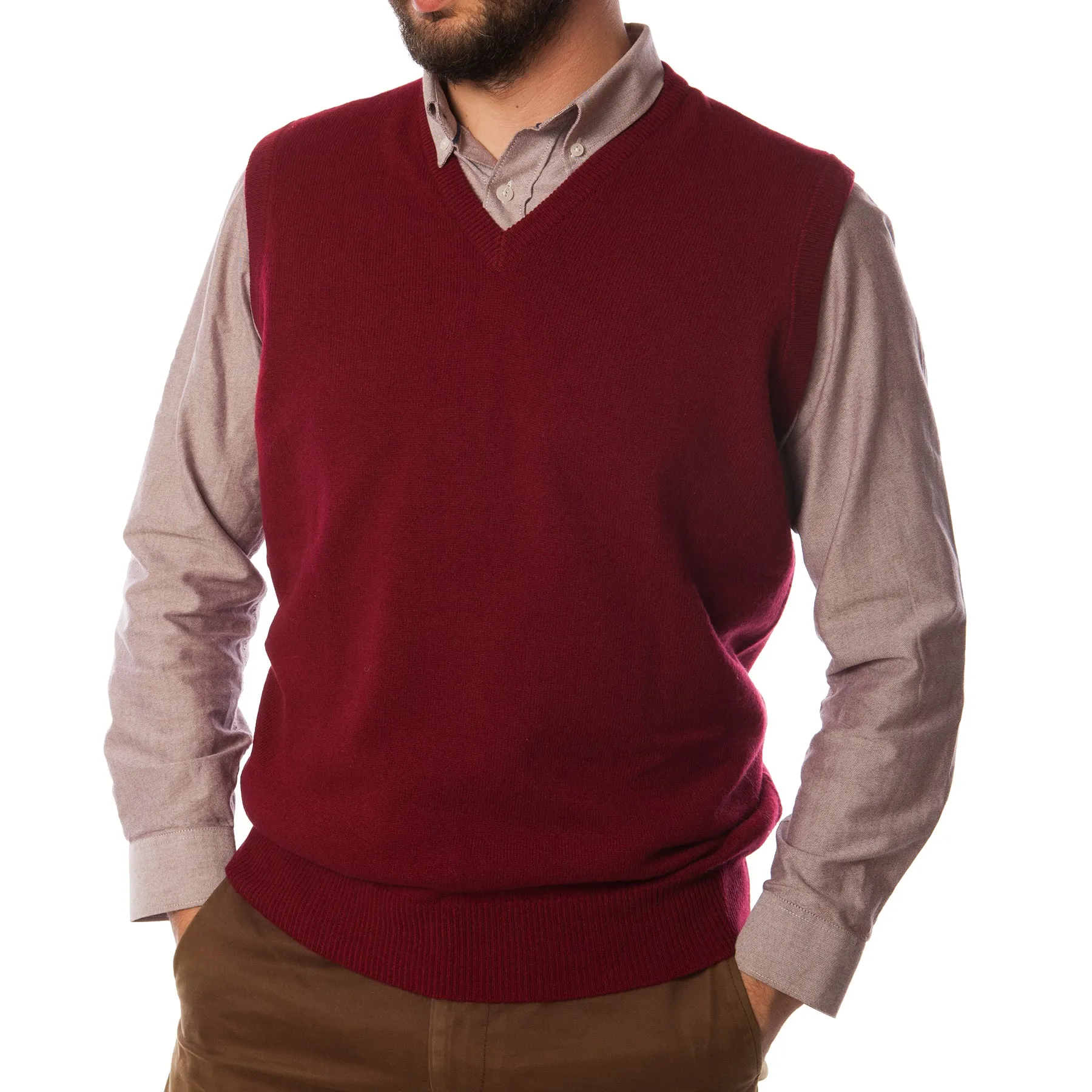 Men's Hawick Knitwear V-Neck Slipover  Claret