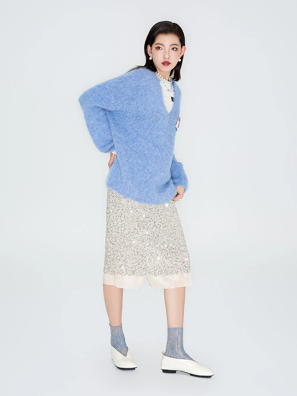 MUKZIN Linglong "Dusk Cloud" V-neck Oversized Alpaca Knitted Sweater