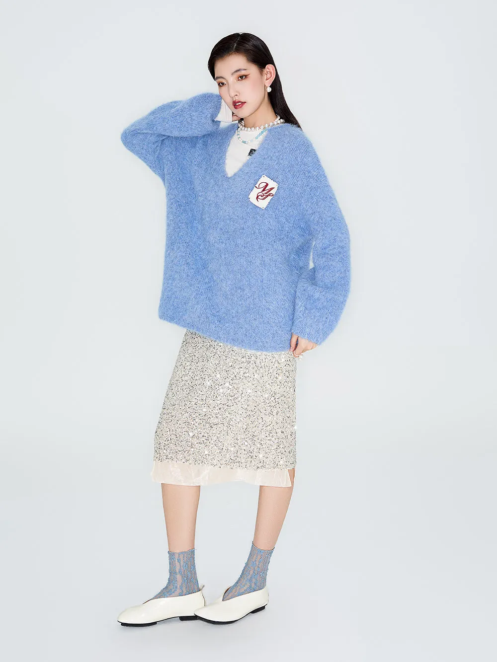 MUKZIN Linglong "Dusk Cloud" V-neck Oversized Alpaca Knitted Sweater