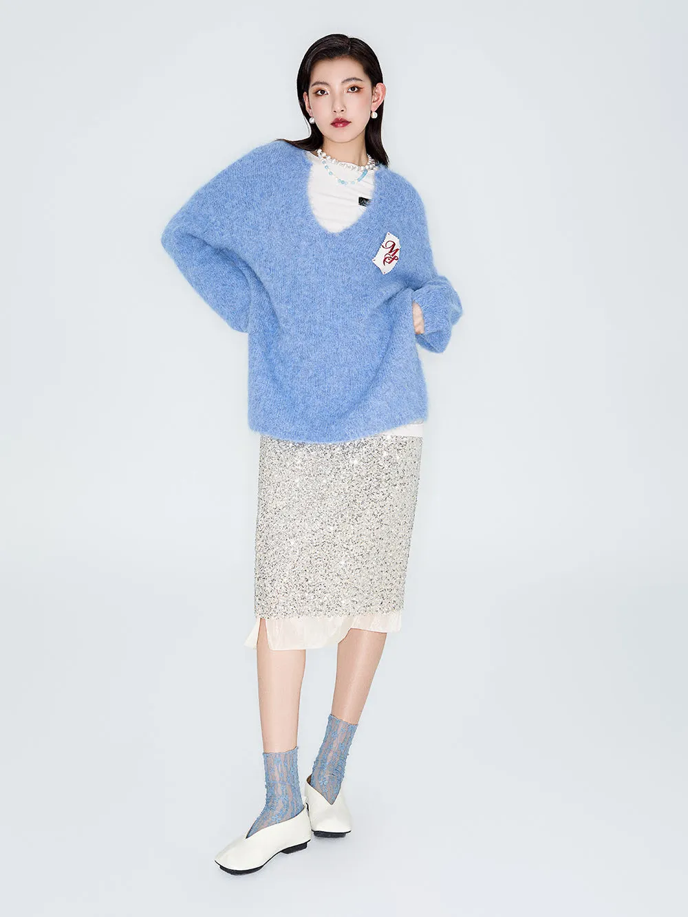 MUKZIN Linglong "Dusk Cloud" V-neck Oversized Alpaca Knitted Sweater