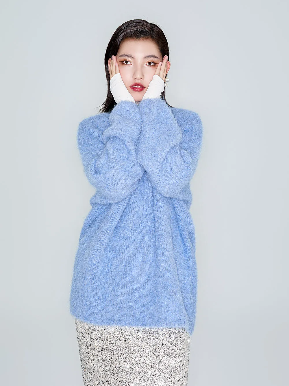 MUKZIN Linglong "Dusk Cloud" V-neck Oversized Alpaca Knitted Sweater