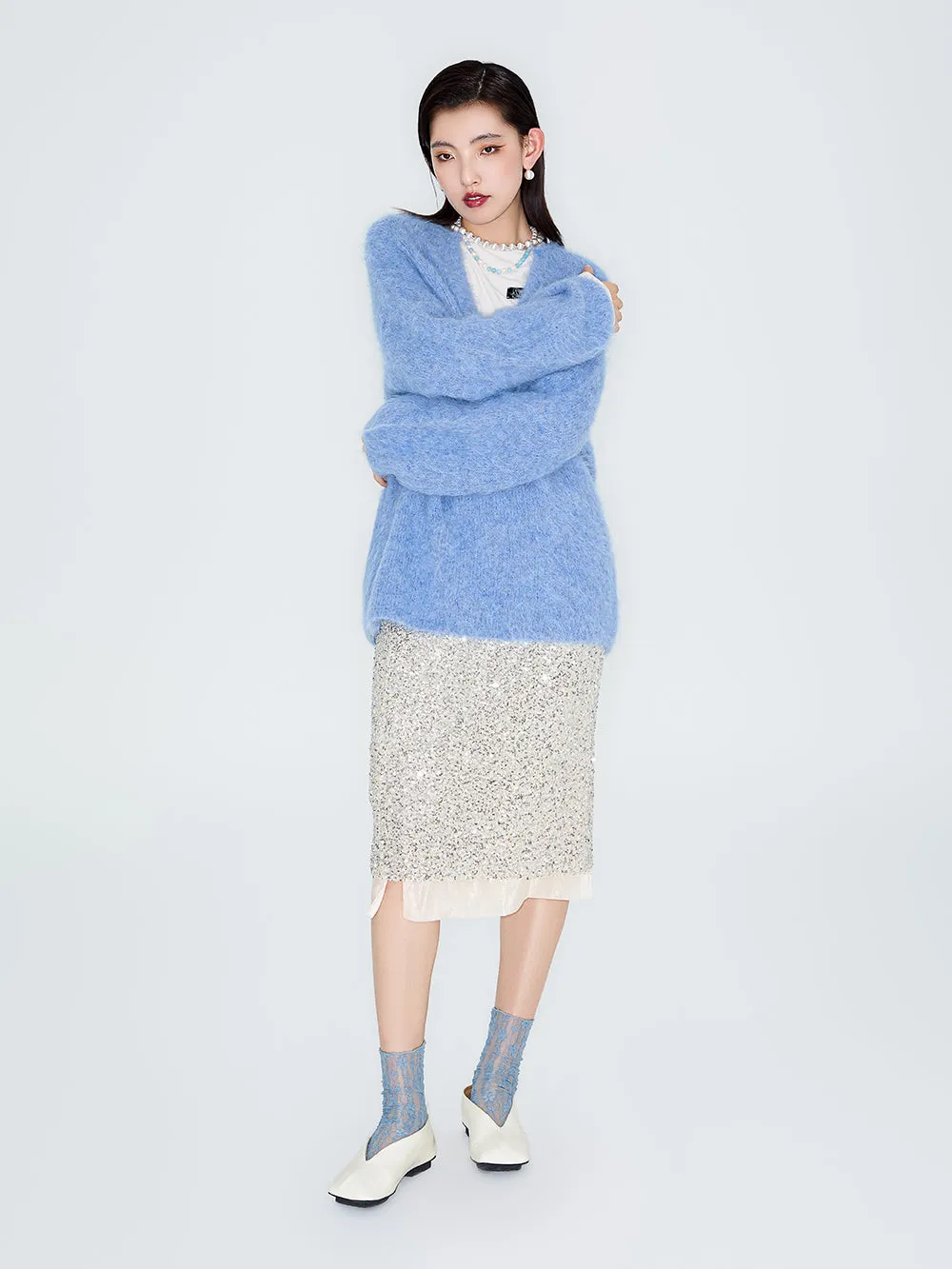 MUKZIN Linglong "Dusk Cloud" V-neck Oversized Alpaca Knitted Sweater