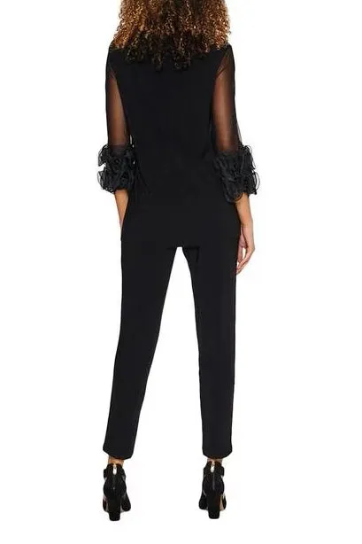 Nina Leonard boat neck ruffled cuff illusion sleeve jersey top with elastic waist pant