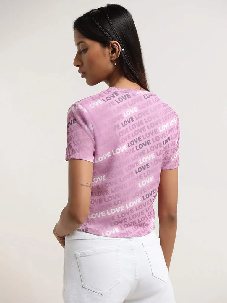 Nuon Pink Contrast Print Crop Top