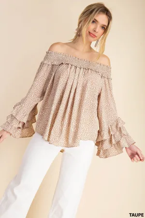 Off-the-shoulder tiered long sleeve blouse