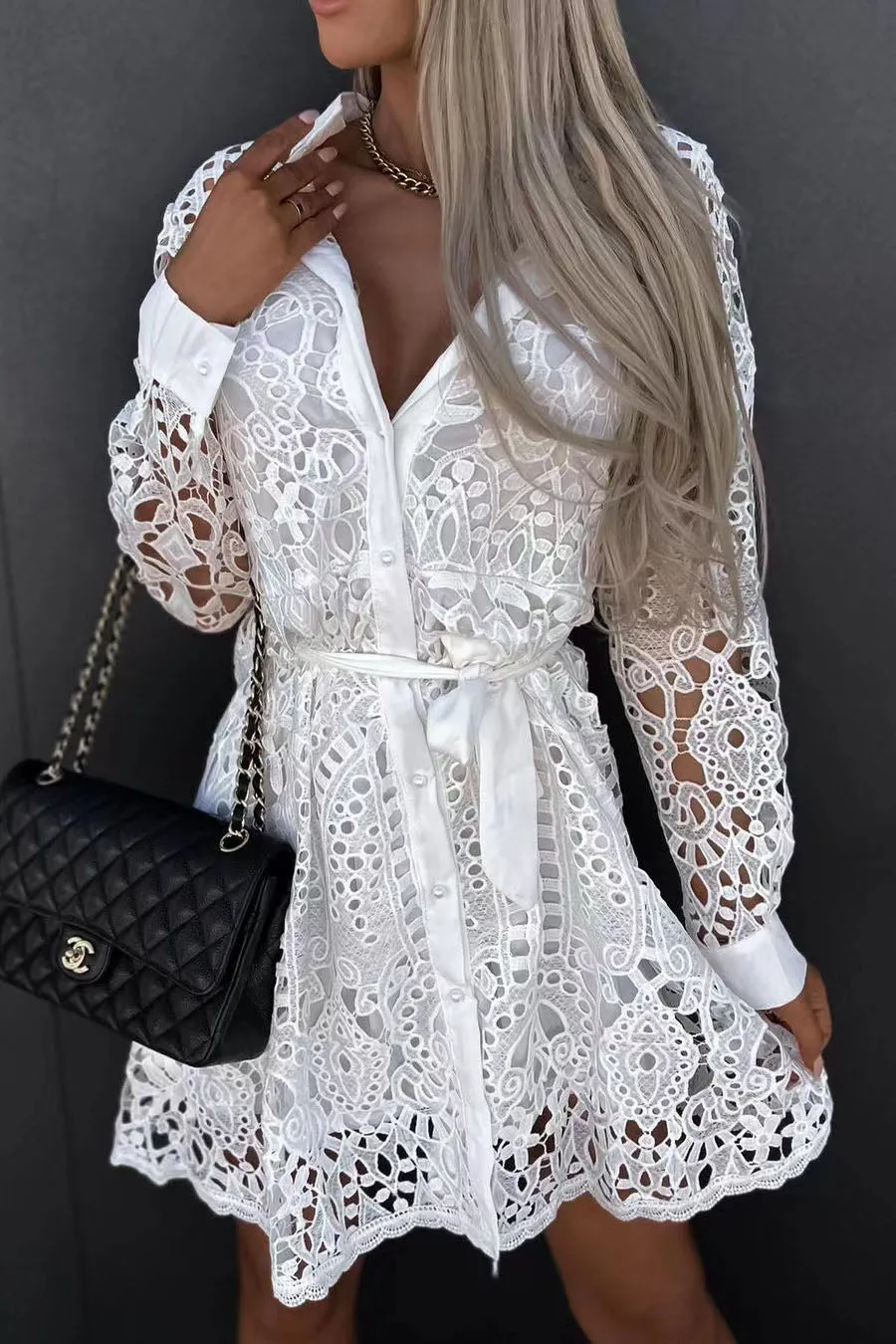 On The Up And Up Lace Hollow Dress