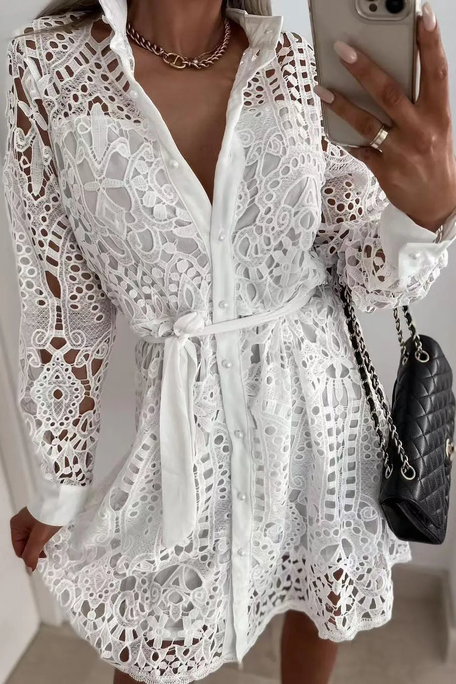 On The Up And Up Lace Hollow Dress