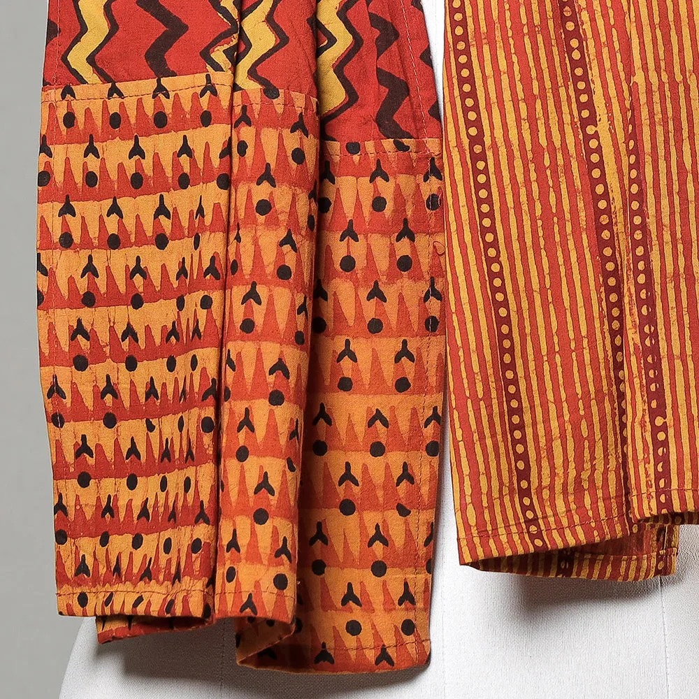 Orange - Patchwork Cotton Stole in Akola & Pipad Block Printing