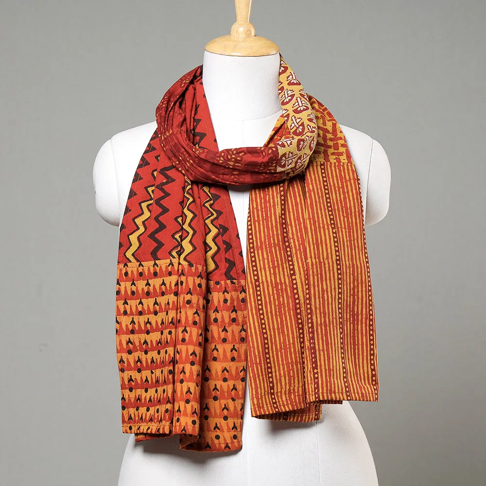 Orange - Patchwork Cotton Stole in Akola & Pipad Block Printing